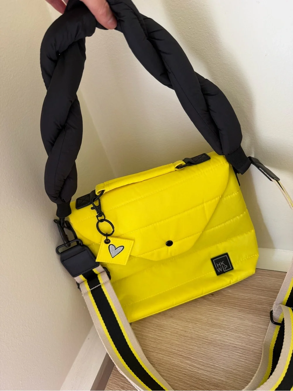 IHKWIP Yellow Quilted Messenger Bag with Black Accents AND Two Strap Options